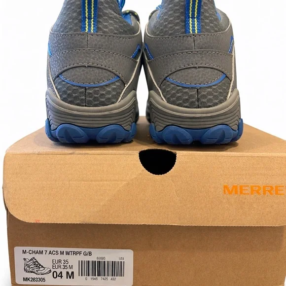 Merrell Kids Waterproof Hiking Shoes Gray Blue Size 4 New in Box - Picture 4 of 9